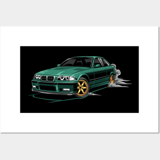 M3 E36 Car Illustration Green Posters and Art